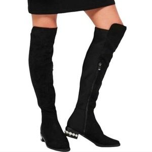 Catherine Malandrino Pearl Heel Faux Suede over the knee Boots
